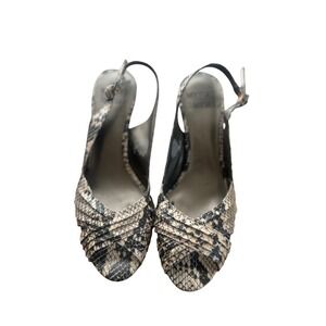 Mootsies Tootsies Snakeskin Print Slingback Peep Toe Heels Black Cream 8M